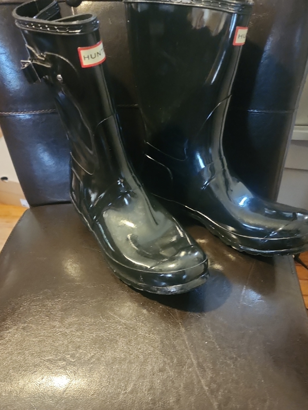 Hunter Black Gloss Rain Boots with Side Buckle